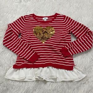 crown & ivy Red Striped Sweater with Gold Heart